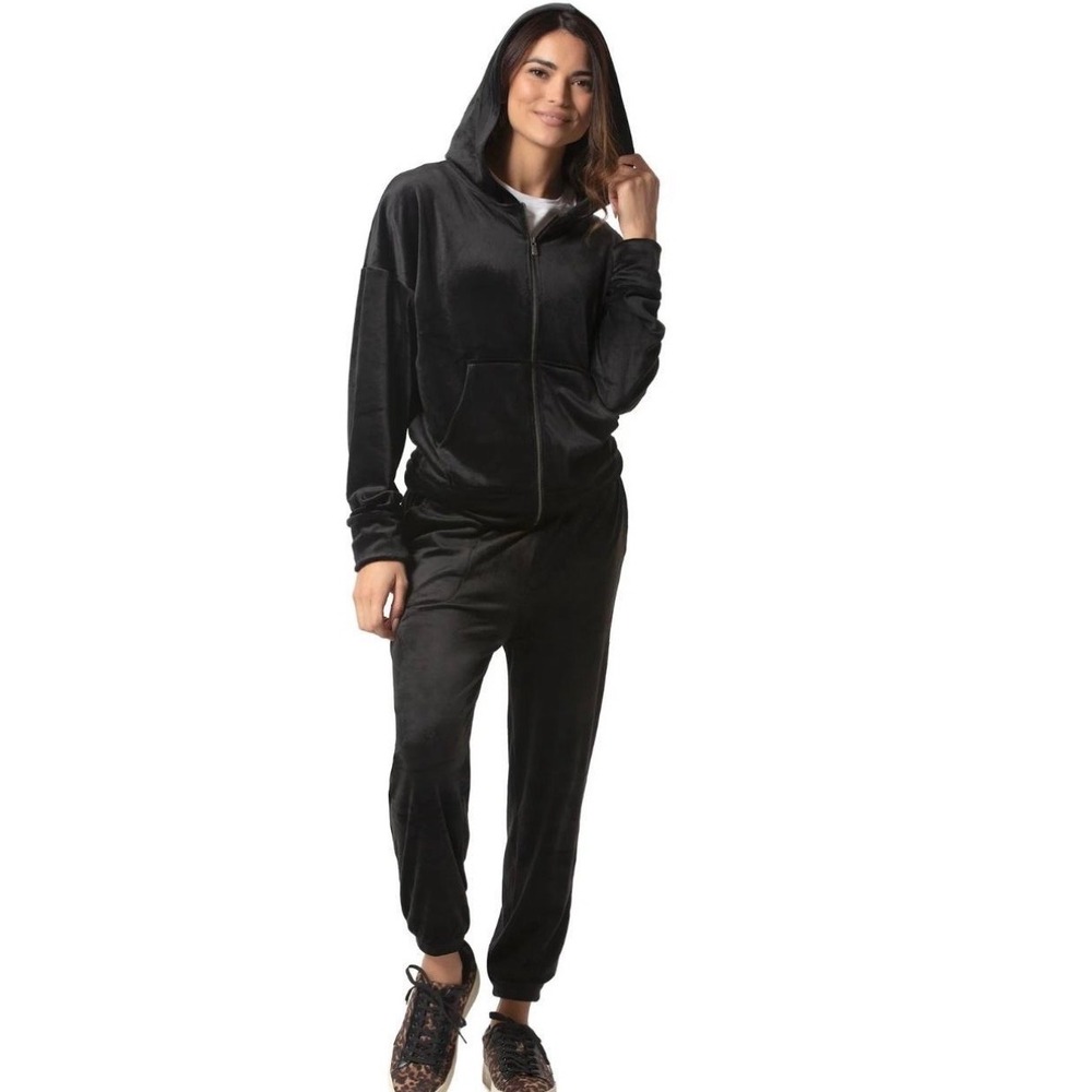 Felina Velour Hoodie and Jogger Set Black 2 Piece Loungewear Size L NEW